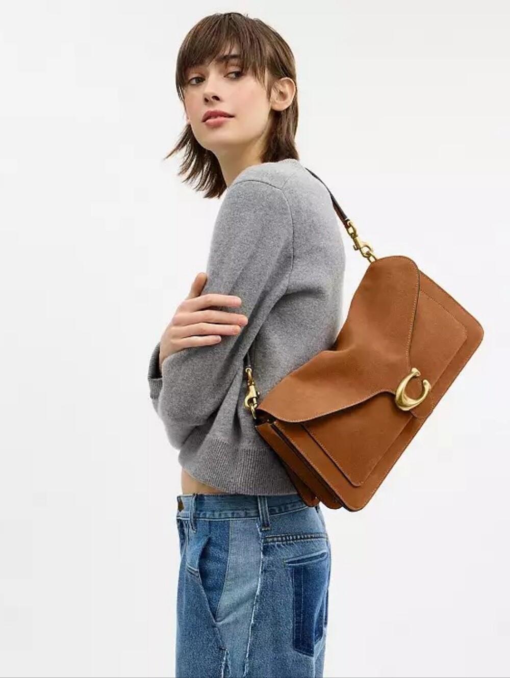 LIKE NEW COACH TABBY SHOULDER BAG 36 - SUEDE/BRASS/CARAMEL